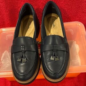 Clarks Dark Blue Leather Loafers with Tassels